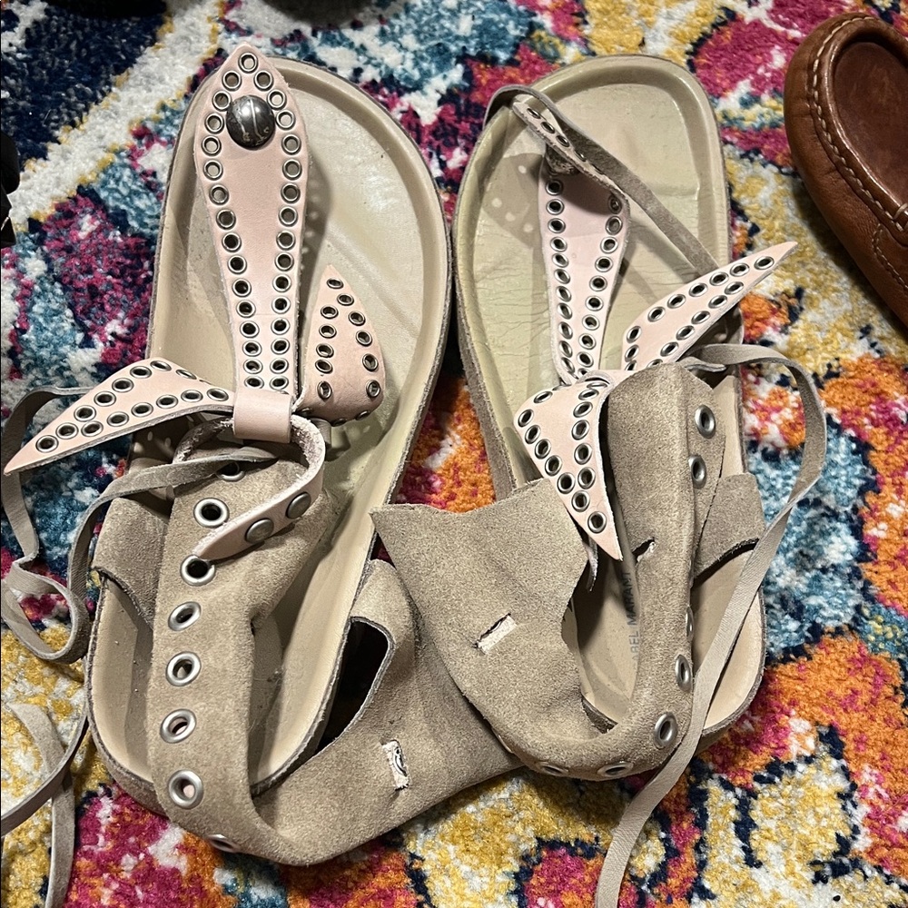 Isabel Marant Pink and Beige Eyelet Sandals